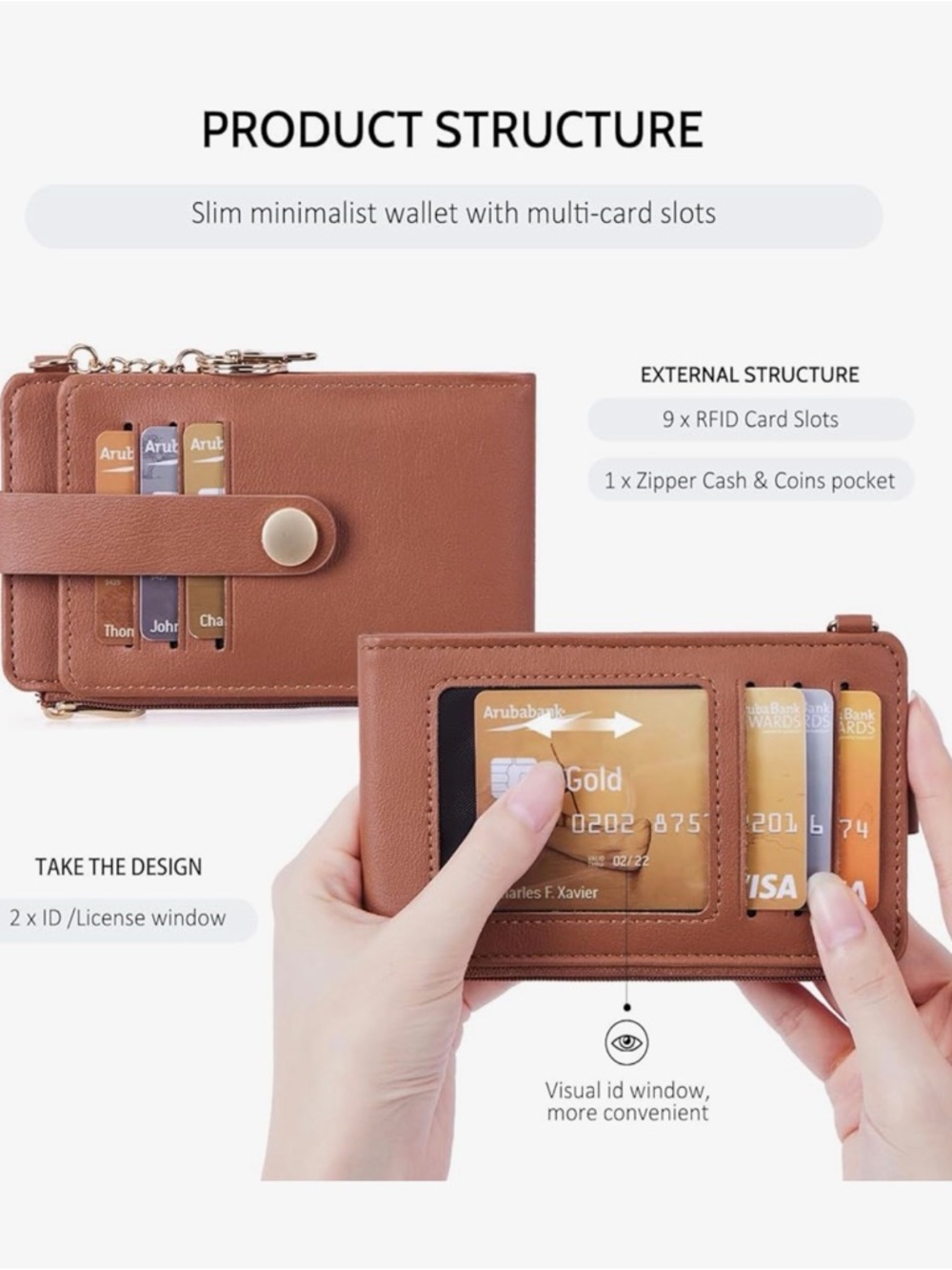 Slim Wallet for Women,Rfid Blocking Bifold Credit Card Holder with Zipper Coin - Picture 5 of 6
